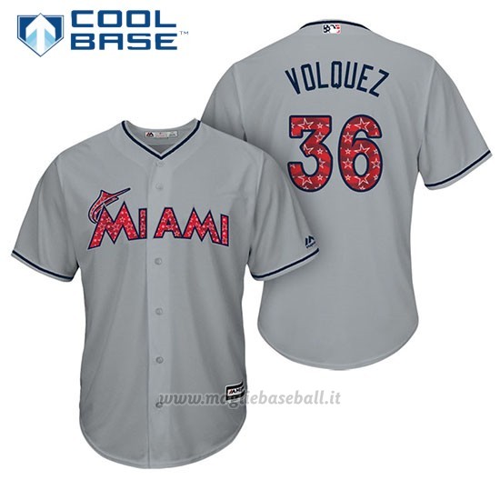 Maglia Baseball Uomo Miami Marlins 2017 Estrellas y Rayas Edinson Volquez Grigio Cool Base